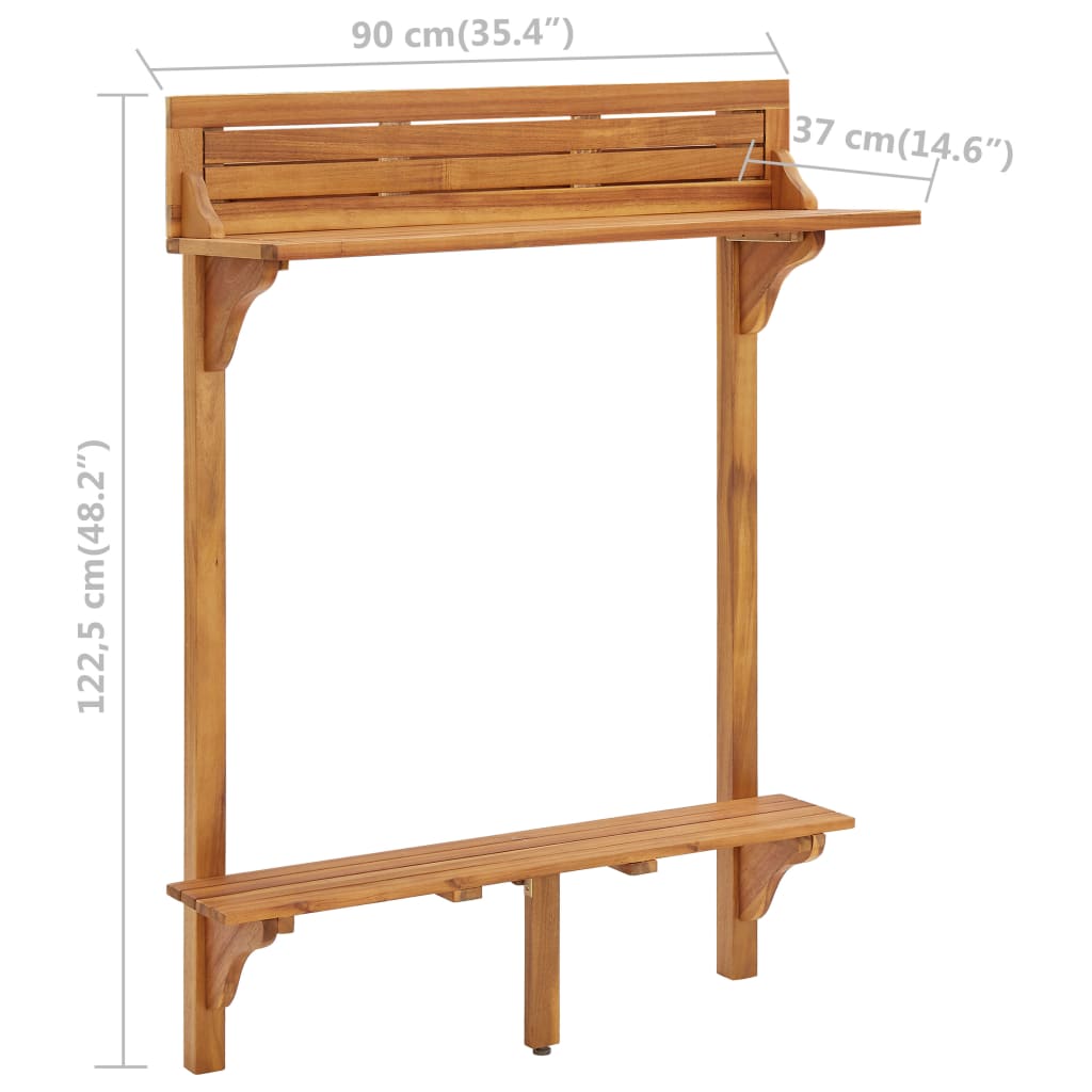 Table de bar de balcon 90x37x122,5 cm Bois d'acacia massif - XIOS