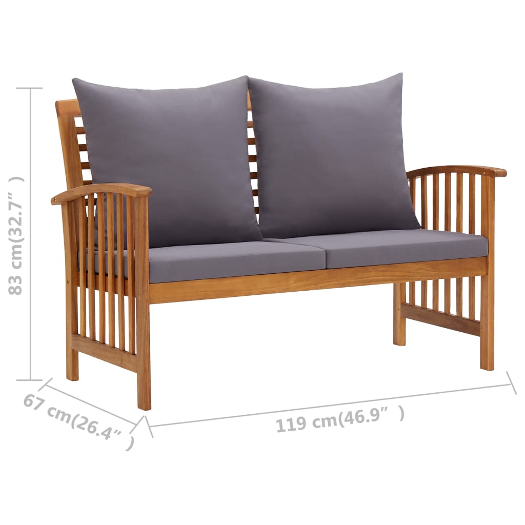 Salon de jardin 2 pcs avec coussins bois d'acacia solide