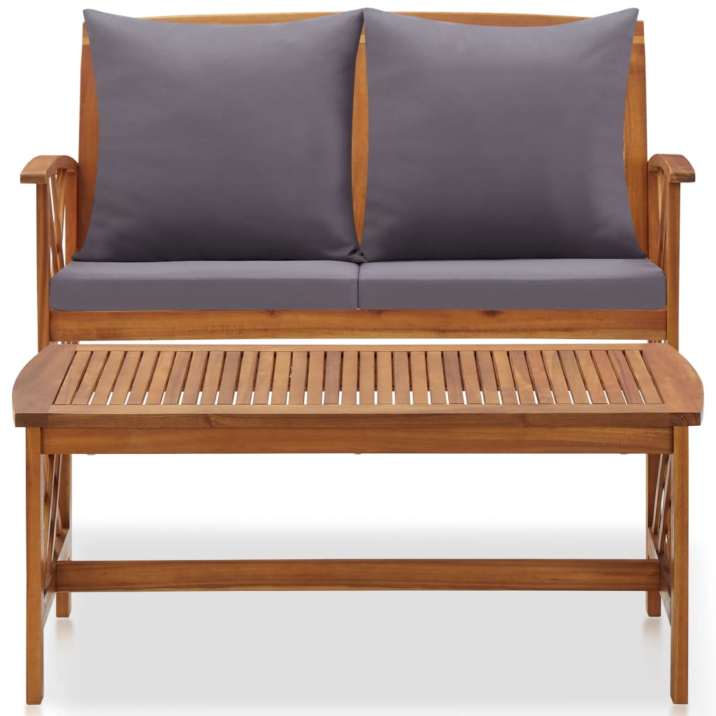 Salon de jardin 2 pcs avec coussins bois d'acacia solide