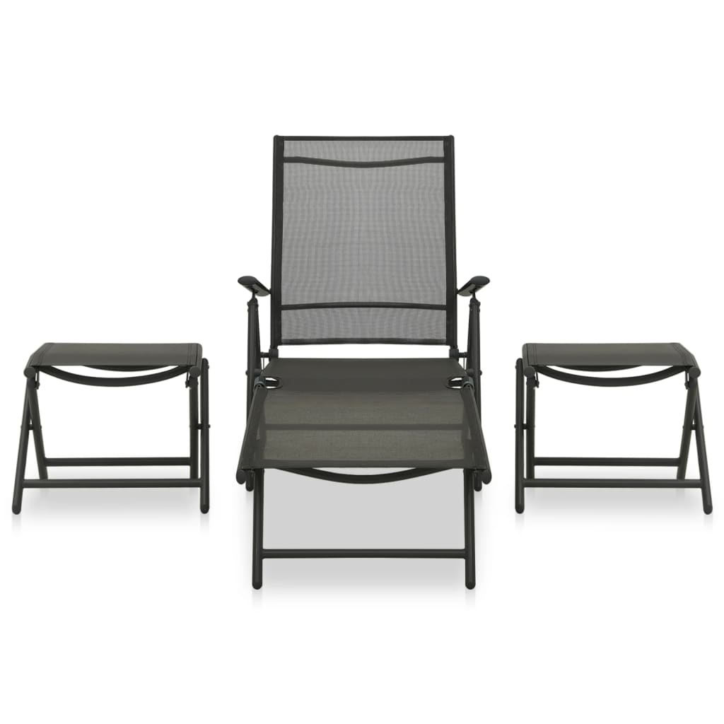 Salon de jardin 3 pcs textilène et aluminium noir
