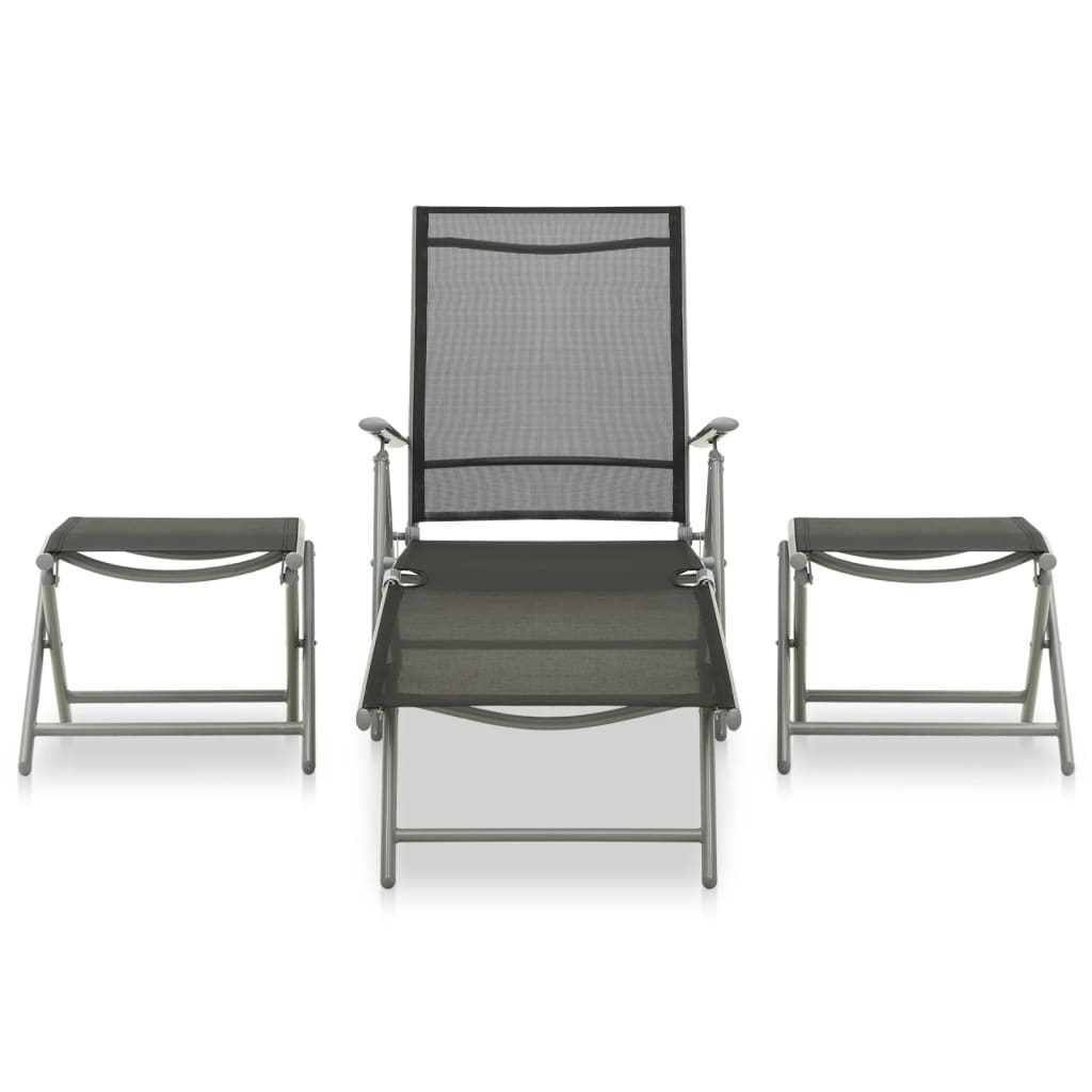 Salon de jardin 3 pcs textilène et aluminium argenté