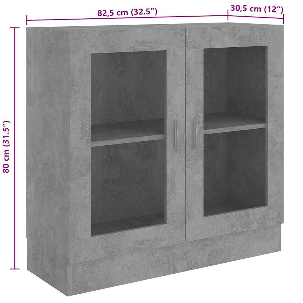 Armoire à vitrine Gris béton 82,5x30,5x80 cm Bois d'ingénierie - XIOS