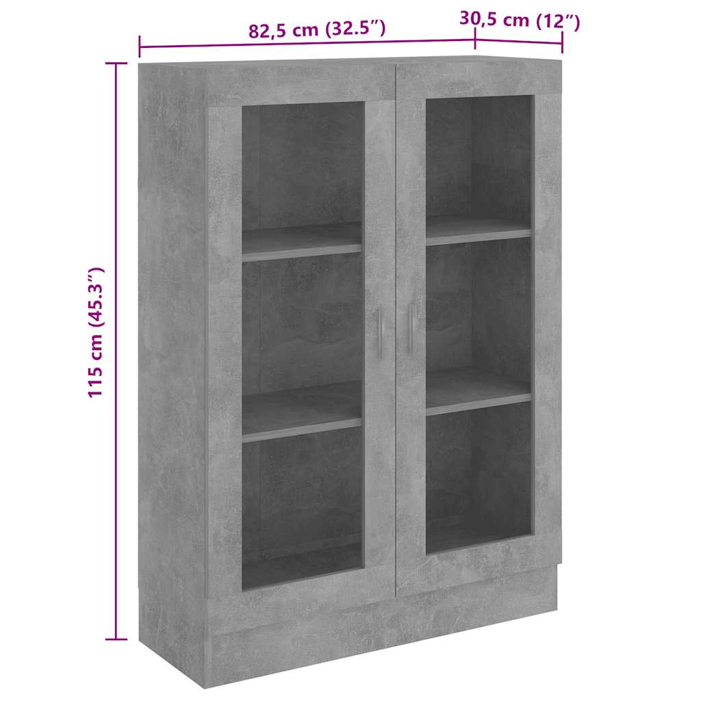 Armoire à vitrine Gris béton 82,5x30,5x115 cm Bois d'ingénierie - XIOS