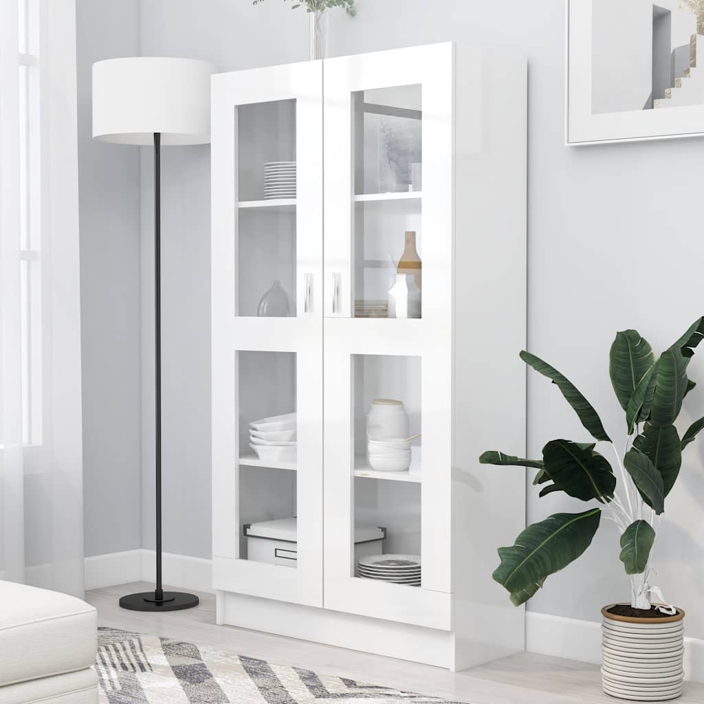 Armoire vitrine Blanc brillant 82,5x30,5x150 cm Bois ingénierie - XIOS