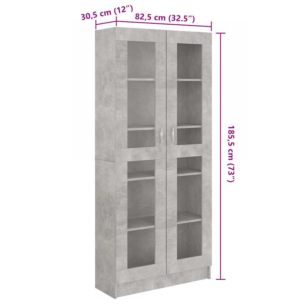 Armoire à vitrine Gris béton 82,5x30,5x185,5 cm Bois ingénierie - XIOS