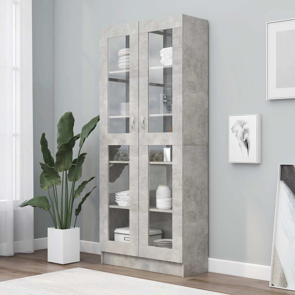 Armoire à vitrine Gris béton 82,5x30,5x185,5 cm Bois ingénierie - XIOS
