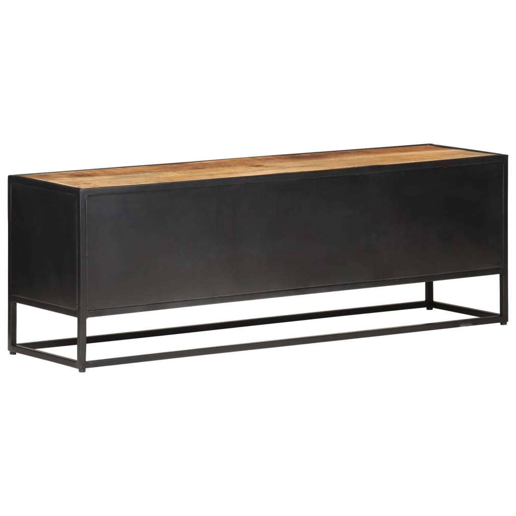 Meuble TV 120x30x40 cm Bois de manguier brut et canne naturelle - XIOS