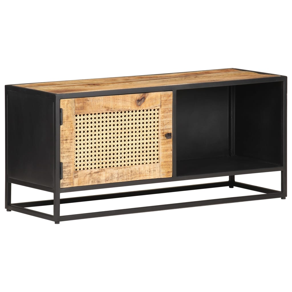 Meuble TV 90x30x40 cm Bois de manguier brut et canne naturelle - XIOS