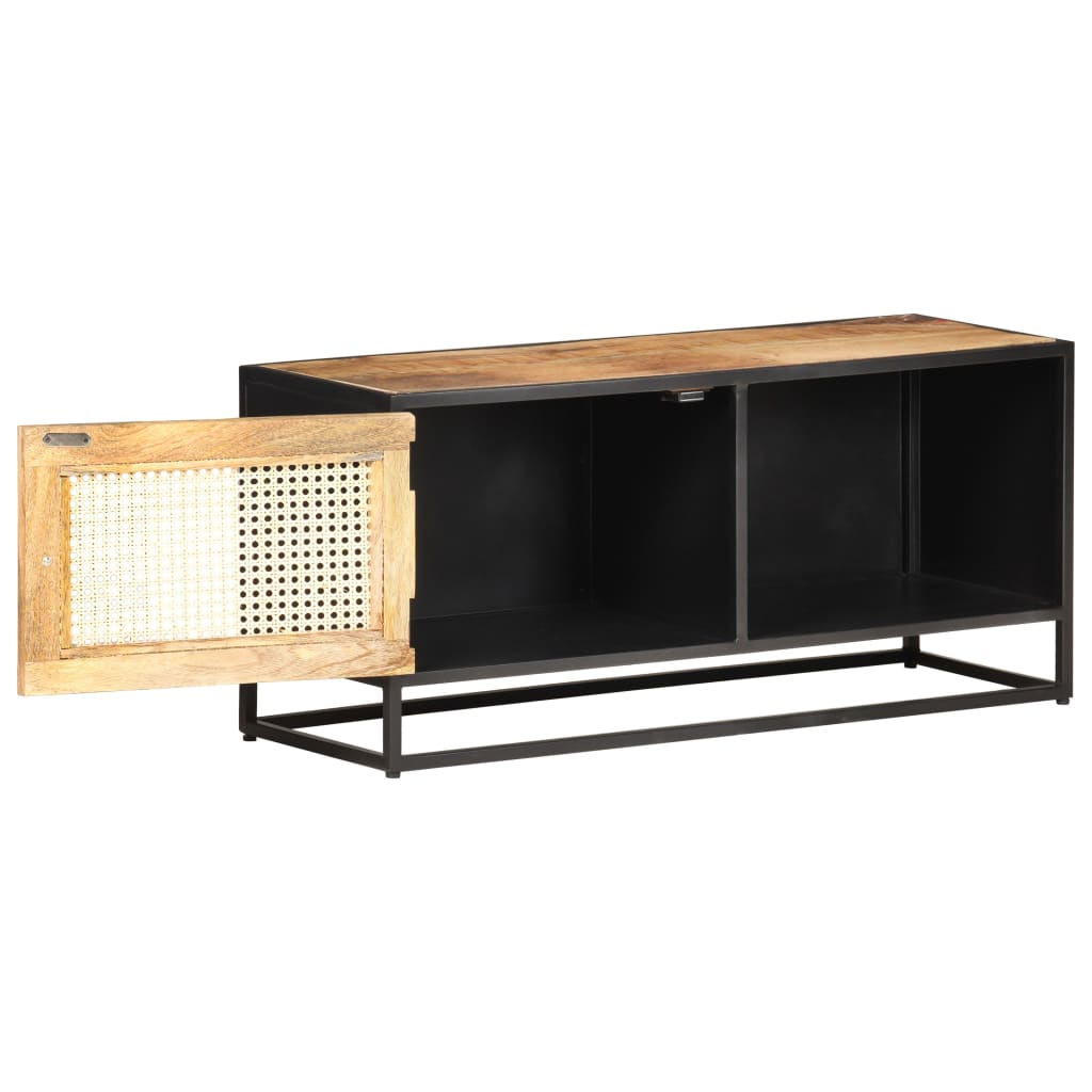 Meuble TV 90x30x40 cm Bois de manguier brut et canne naturelle - XIOS