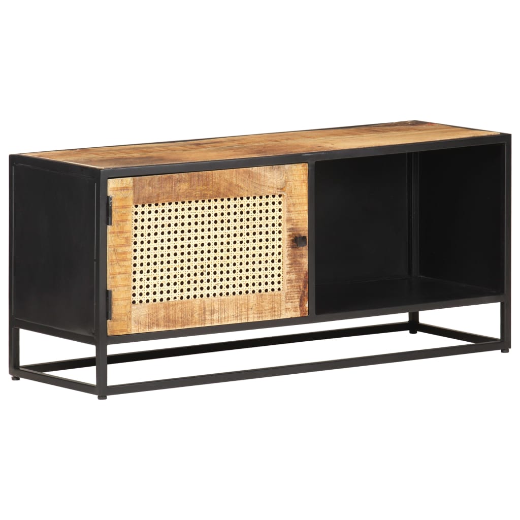 Meuble TV 90x30x40 cm Bois de manguier brut et canne naturelle - XIOS