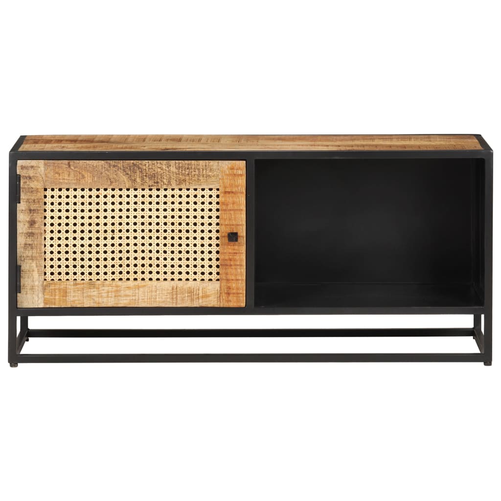 Meuble TV 90x30x40 cm Bois de manguier brut et canne naturelle - XIOS
