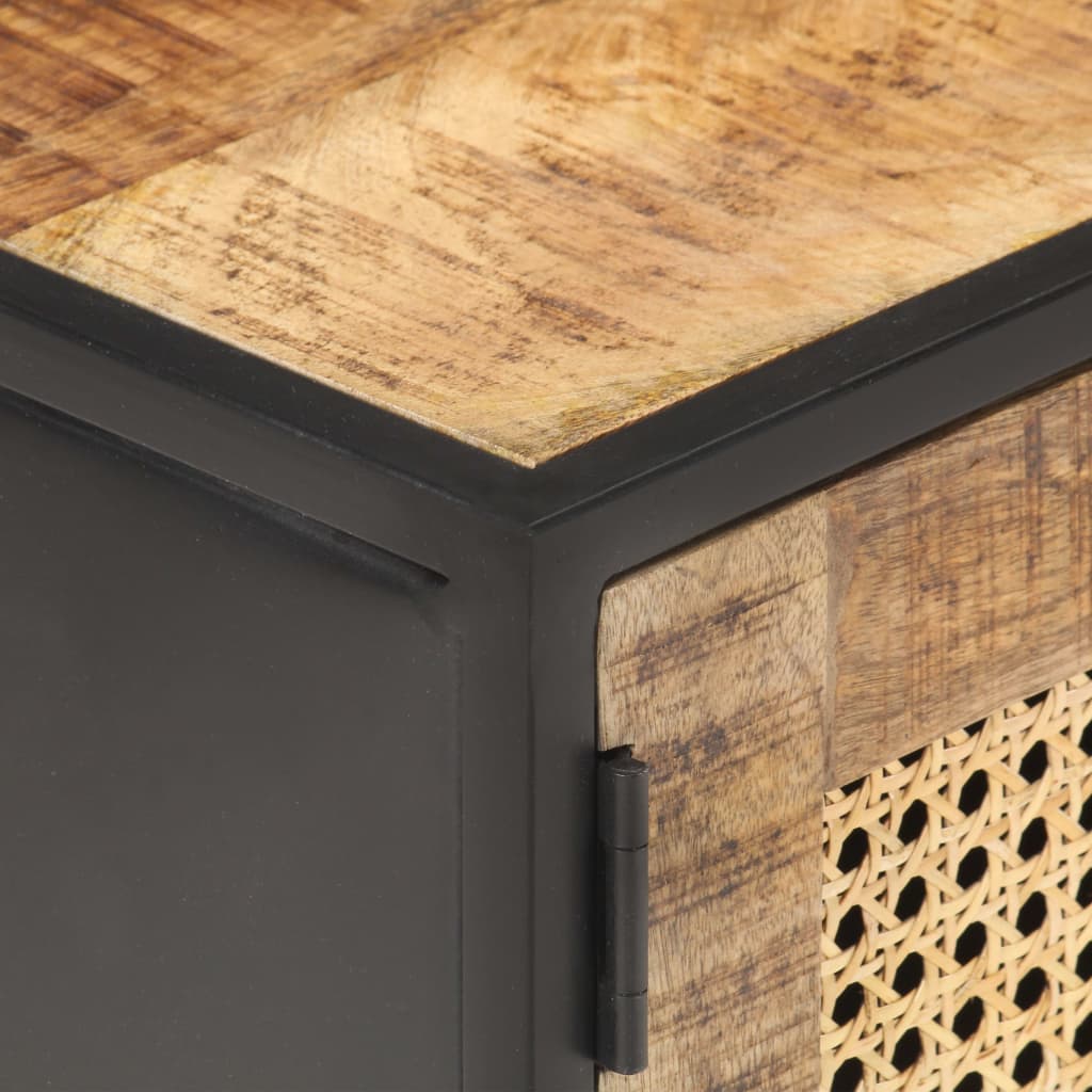 Meuble TV 90x30x40 cm Bois de manguier brut et canne naturelle - XIOS