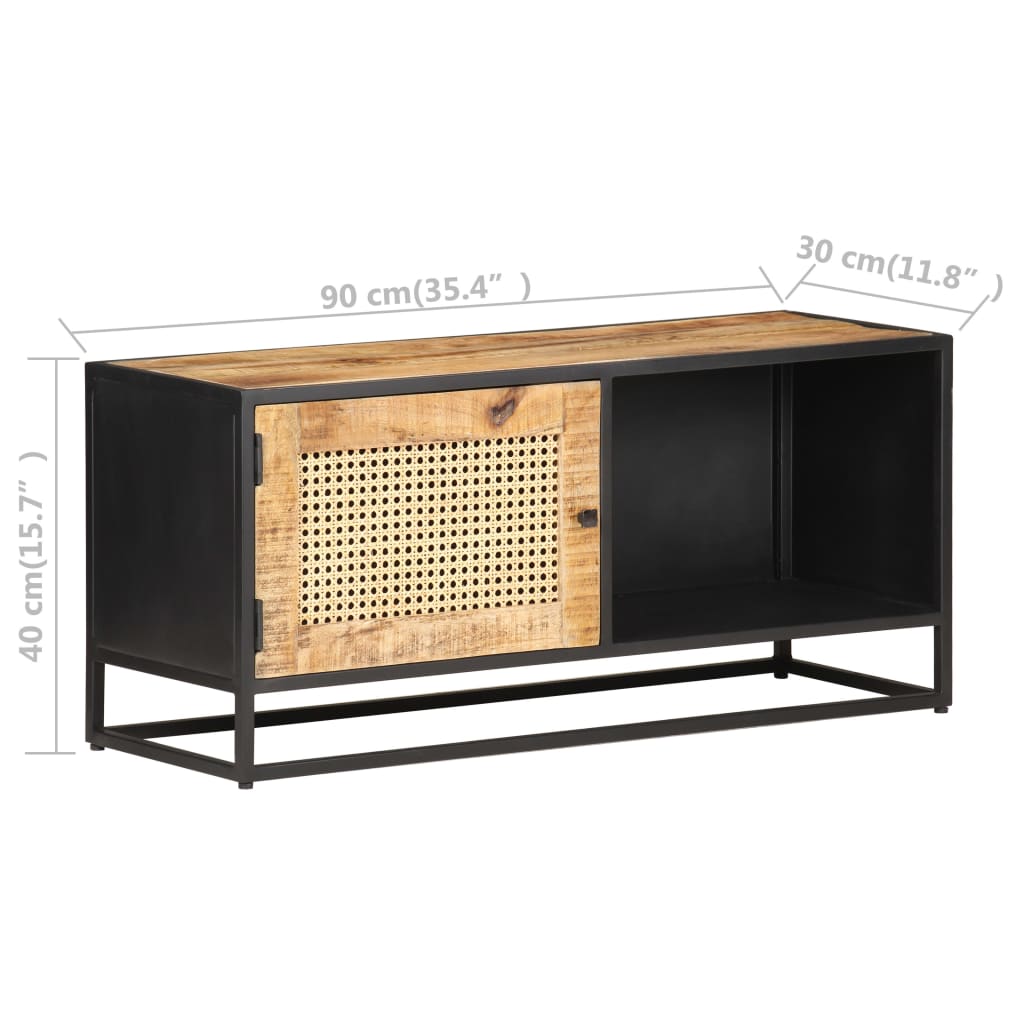 Meuble TV 90x30x40 cm Bois de manguier brut et canne naturelle - XIOS