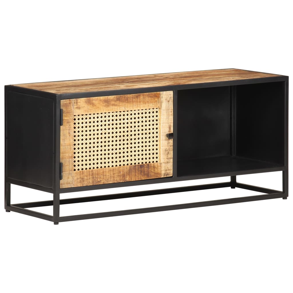 Meuble TV 90x30x40 cm Bois de manguier brut et canne naturelle - XIOS