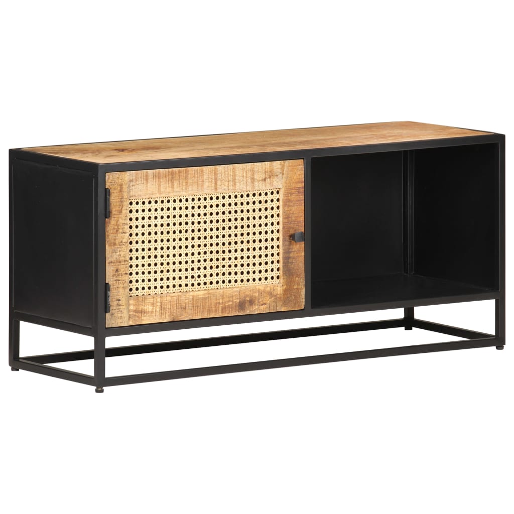 Meuble TV 90x30x40 cm Bois de manguier brut et canne naturelle - XIOS