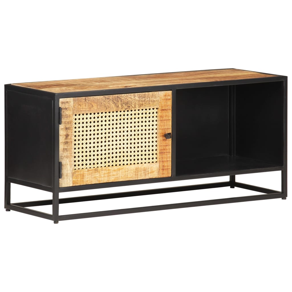 Meuble TV 90x30x40 cm Bois de manguier brut et canne naturelle - XIOS