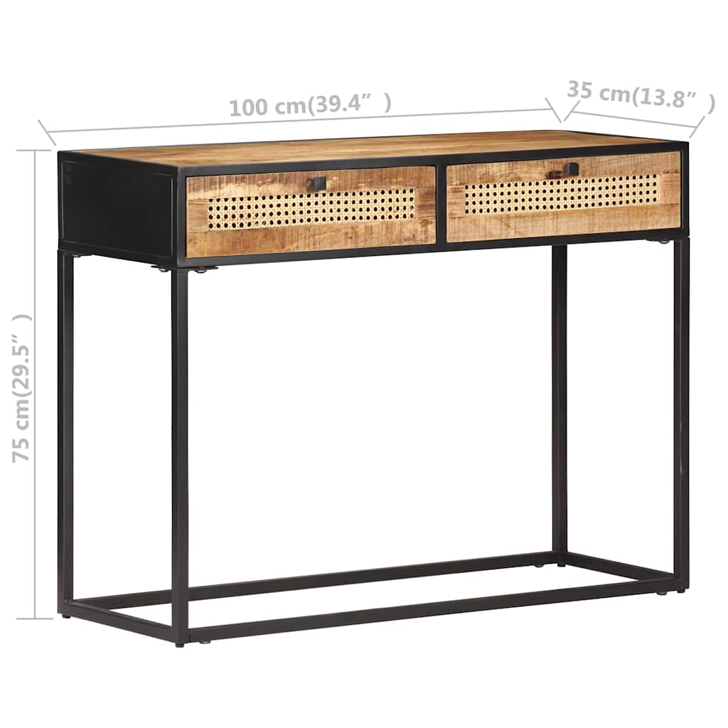 Table console 100x35x75 cm Bois de manguier et canne naturelle - XIOS