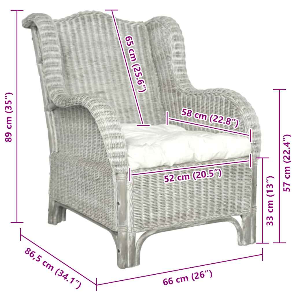 Canapé avec coussin Gris Rotin naturel et lin - XIOS