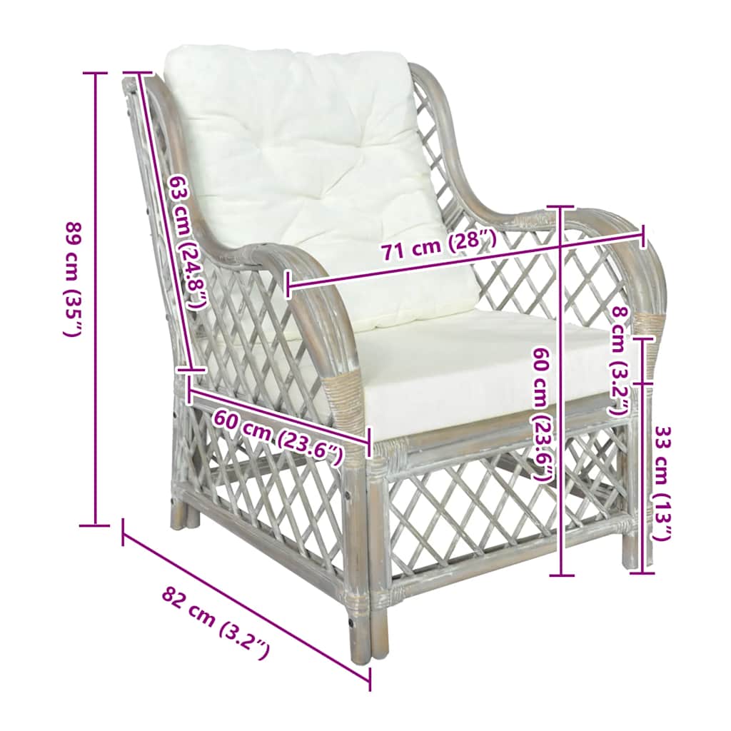 Canapé avec coussin Gris Rotin naturel et lin - XIOS