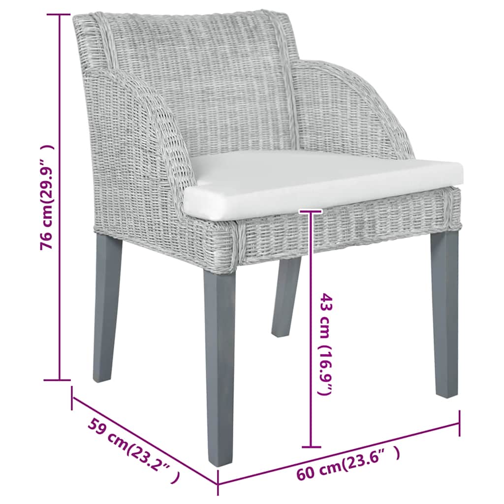 Chaises à manger avec coussins lot de 2 gris rotin naturel - XIOS
