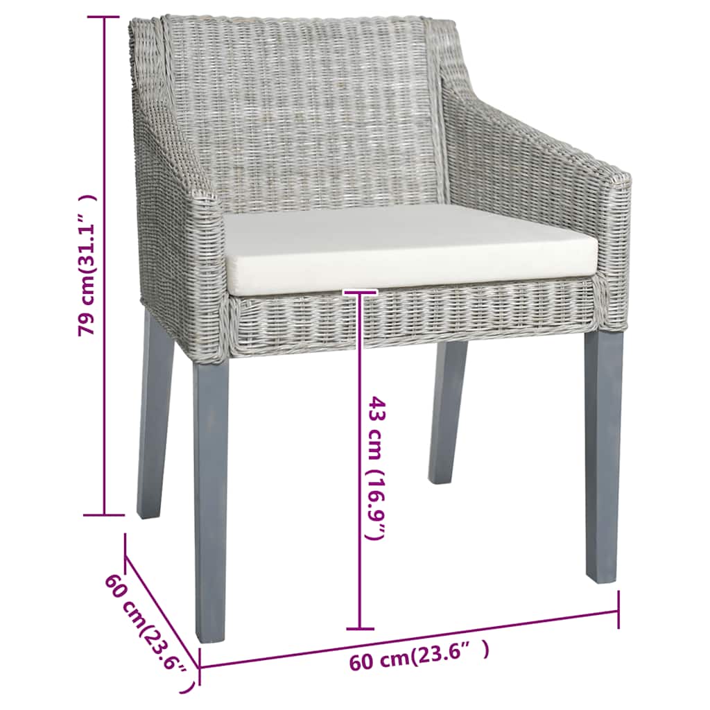 Chaises à manger avec coussins lot de 2 gris rotin naturel - XIOS