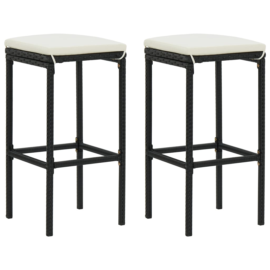 Tabourets de bar avec coussins lot de 2 noir résine tressée - XIOS