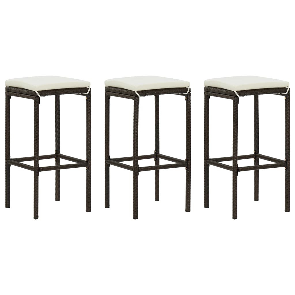 Tabourets de bar avec coussins lot de 3 marron résine tressée - XIOS