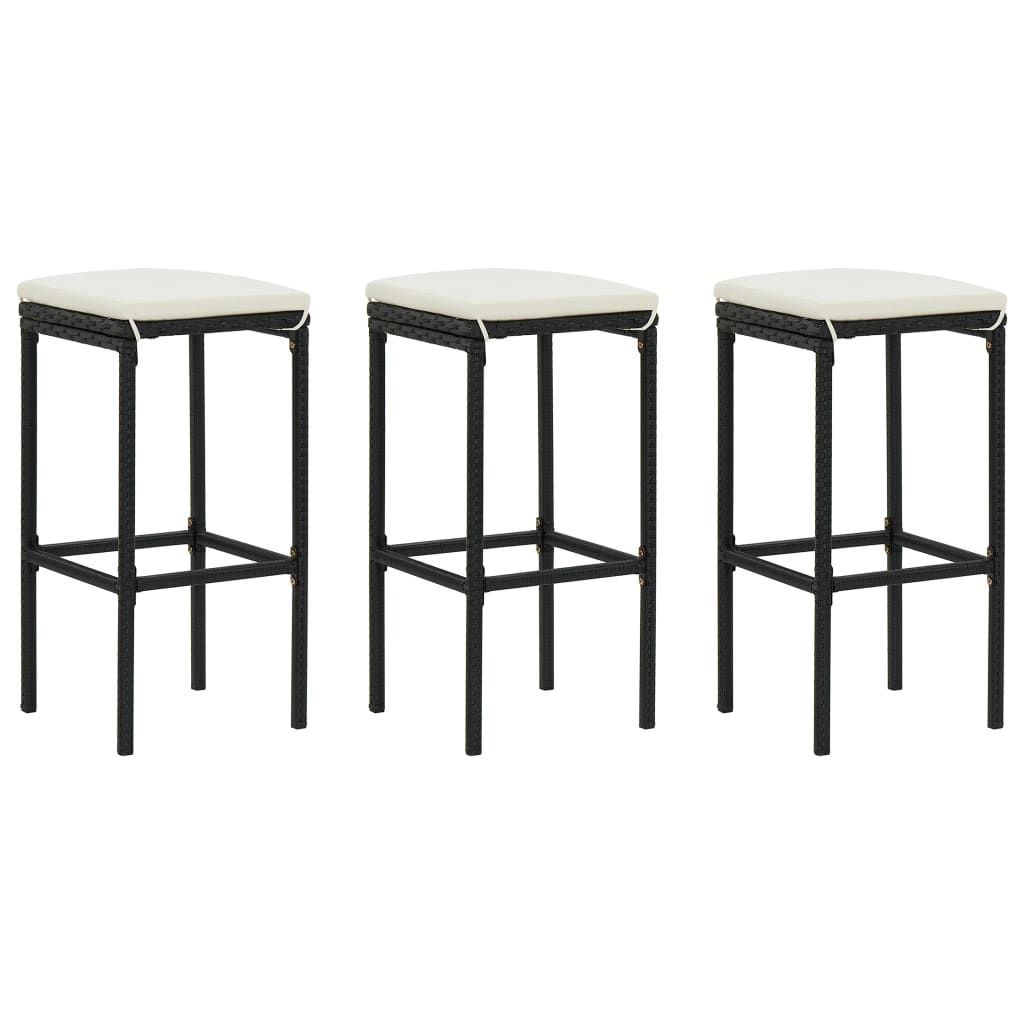 Tabourets de bar avec coussins lot de 3 noir résine tressée - XIOS