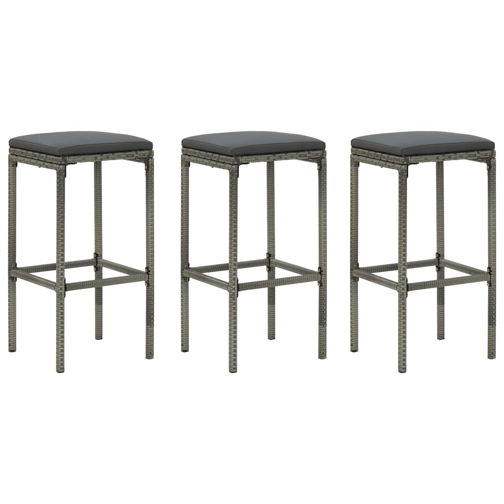 Tabourets de bar avec coussins lot de 3 gris résine tressée - XIOS