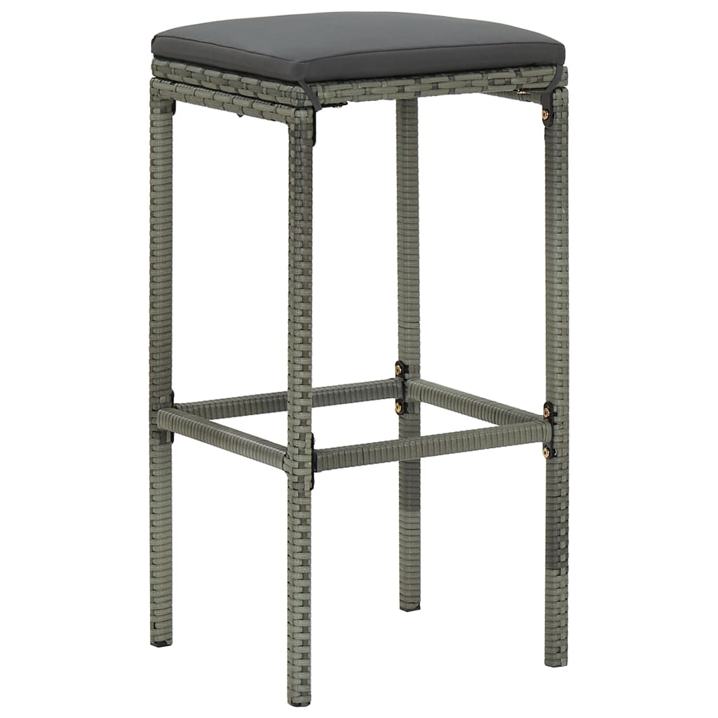 Tabourets de bar avec coussins lot de 3 gris résine tressée - XIOS