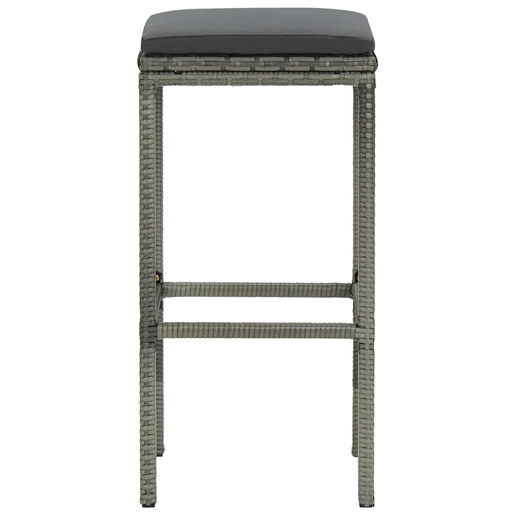 Tabourets de bar avec coussins lot de 3 gris résine tressée - XIOS