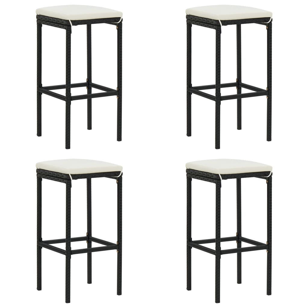 Tabourets de bar avec coussins lot de 4 noir résine tressée - XIOS