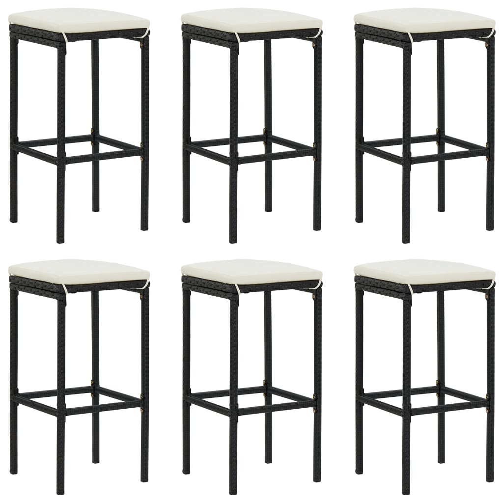 Tabourets de bar avec coussins lot de 6 noir résine tressée - XIOS