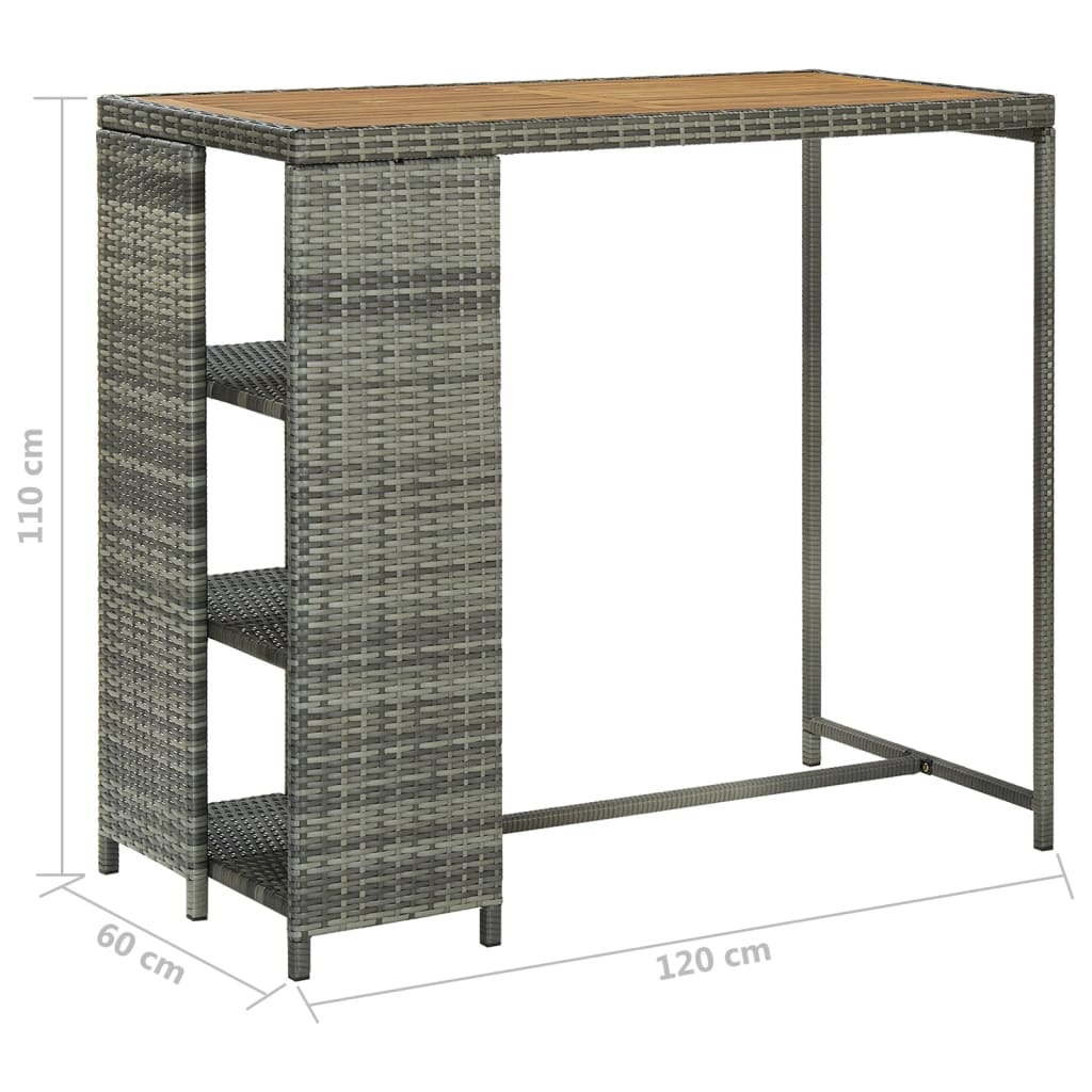 Table de bar avec rangement Gris 120x60x110 cm Résine tressée - XIOS