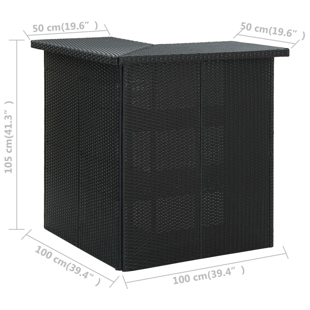Table d'angle de bar Noir 100x50x105 cm Résine tressée - XIOS