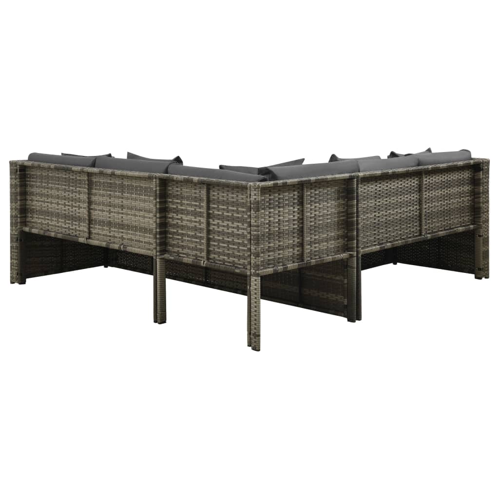 Salon de jardin 4 pcs avec coussins résine tressée gris