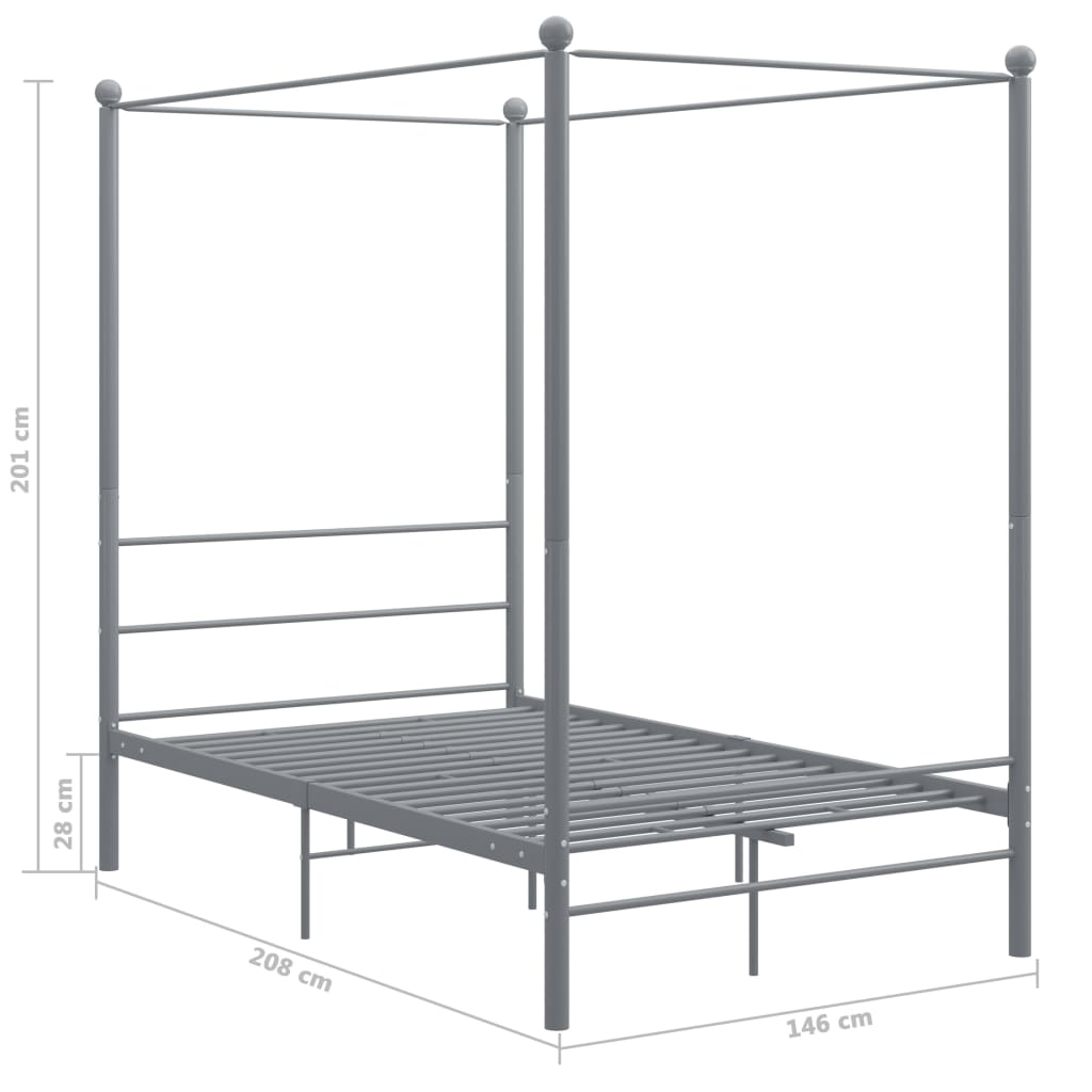 Cadre de lit à baldaquin sans matelas gris métal 140x200 cm - XIOS