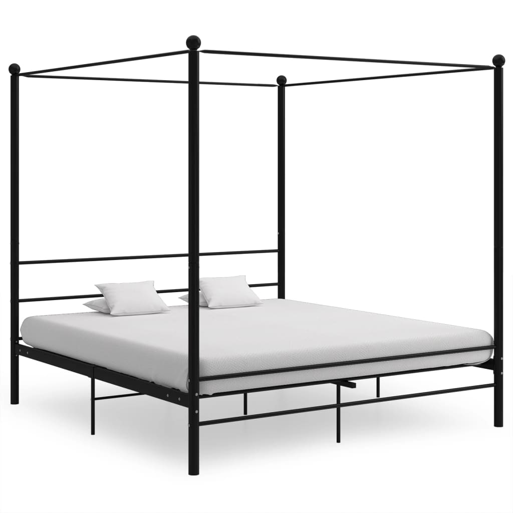 Cadre de lit à baldaquin sans matelas noir métal 200x200 cm - XIOS