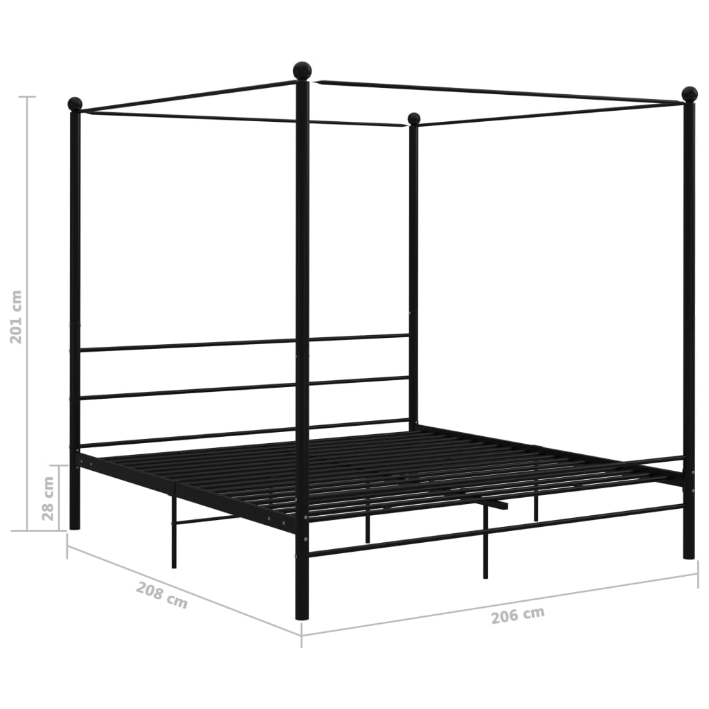 Cadre de lit à baldaquin sans matelas noir métal 200x200 cm - XIOS