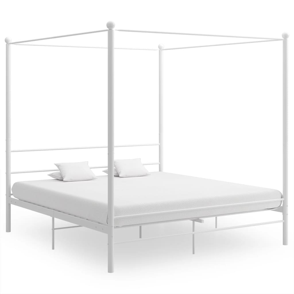 Cadre de lit à baldaquin sans matelas blanc métal 200x200 cm - XIOS