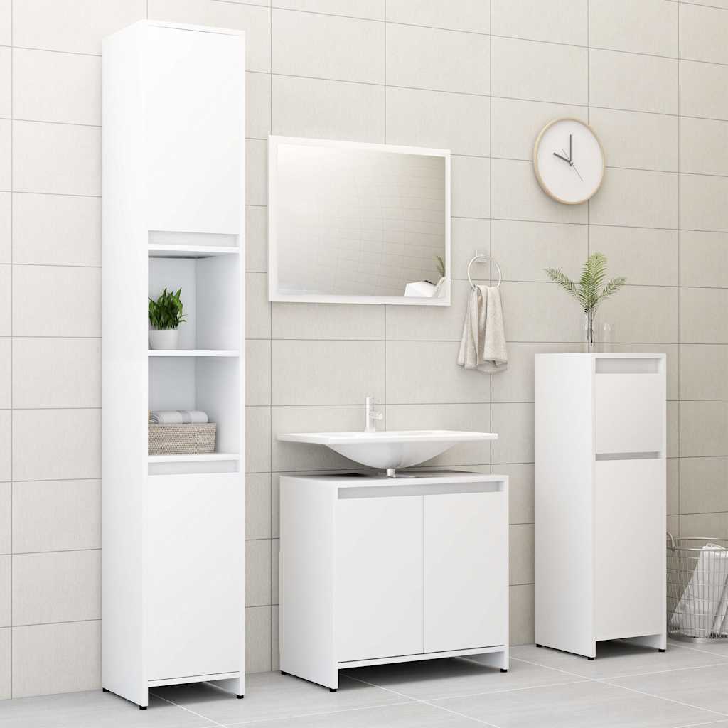 Ensemble de meubles de salle de bain 4pcs Blanc Bois ingénierie