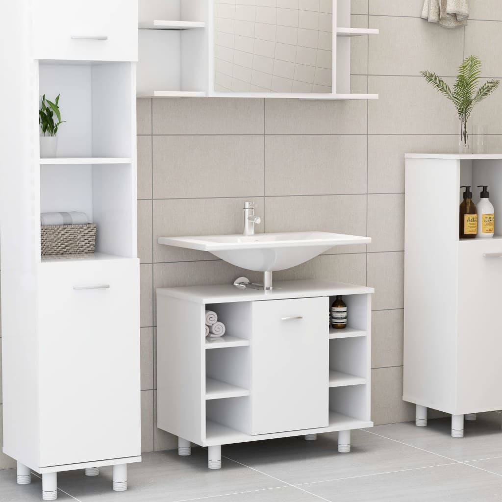 Ensemble de meubles de salle de bain 3pcs Blanc Bois ingénierie