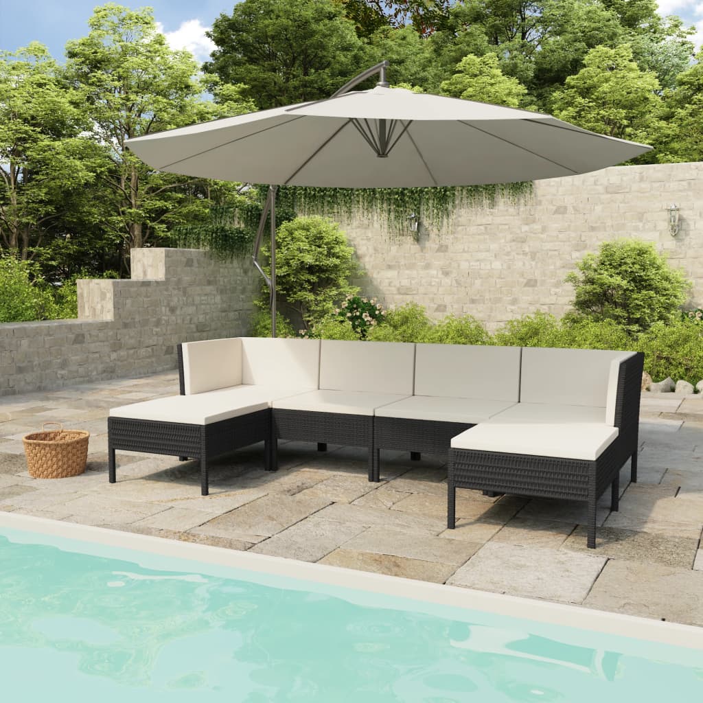 Salon de jardin 6 pcs avec coussins résine tressée noir