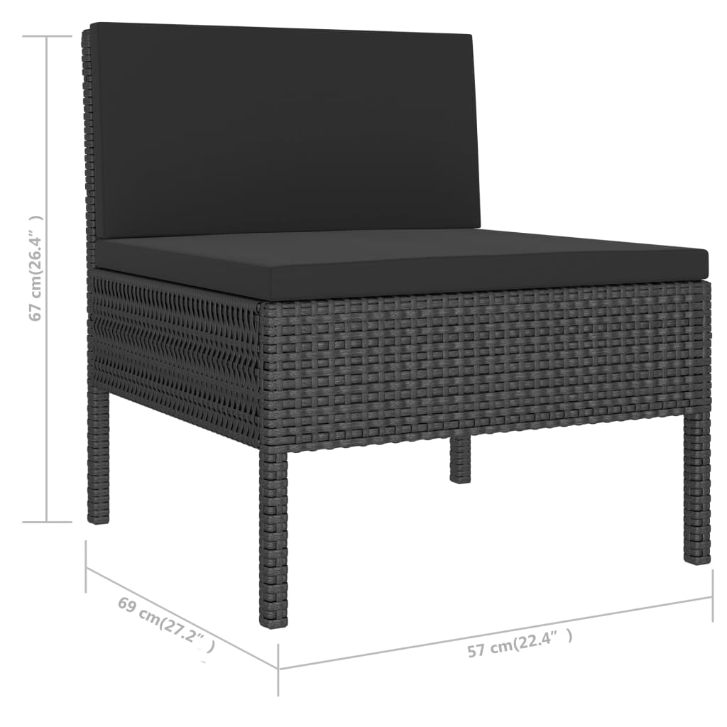 Salon de jardin 6 pcs avec coussins résine tressée noir