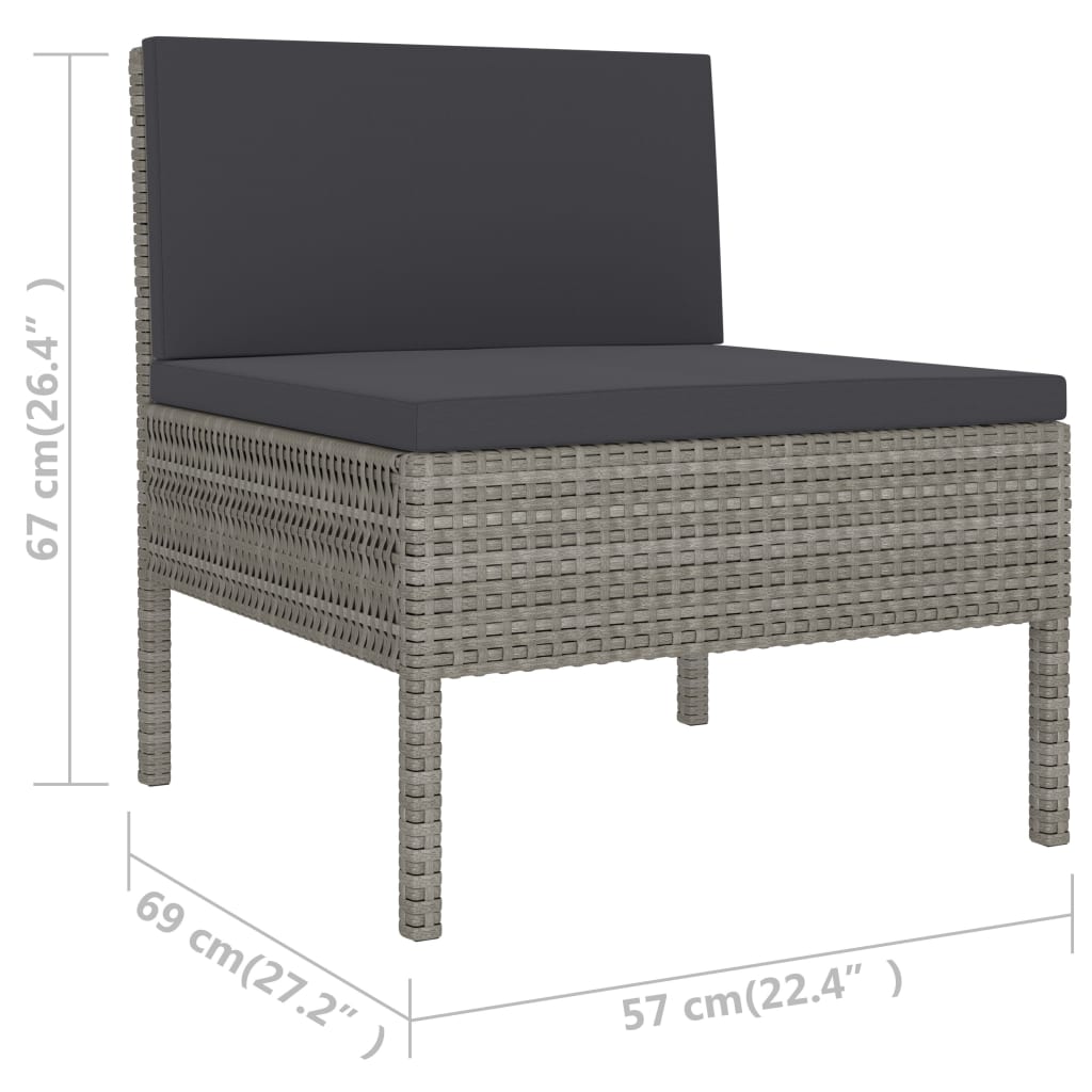 Salon de jardin 6 pcs avec coussins résine tressée gris