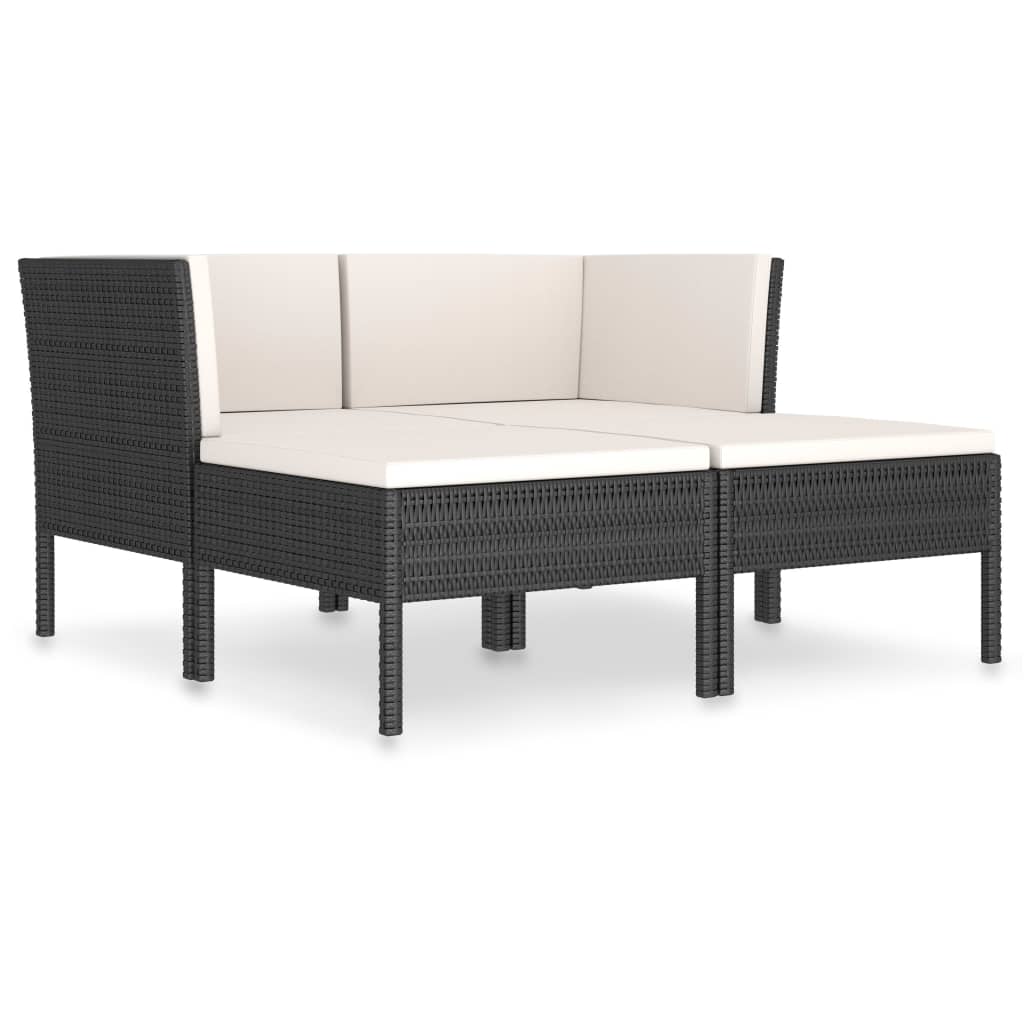 Salon de jardin 4 pcs avec coussins Résine tressée Noir