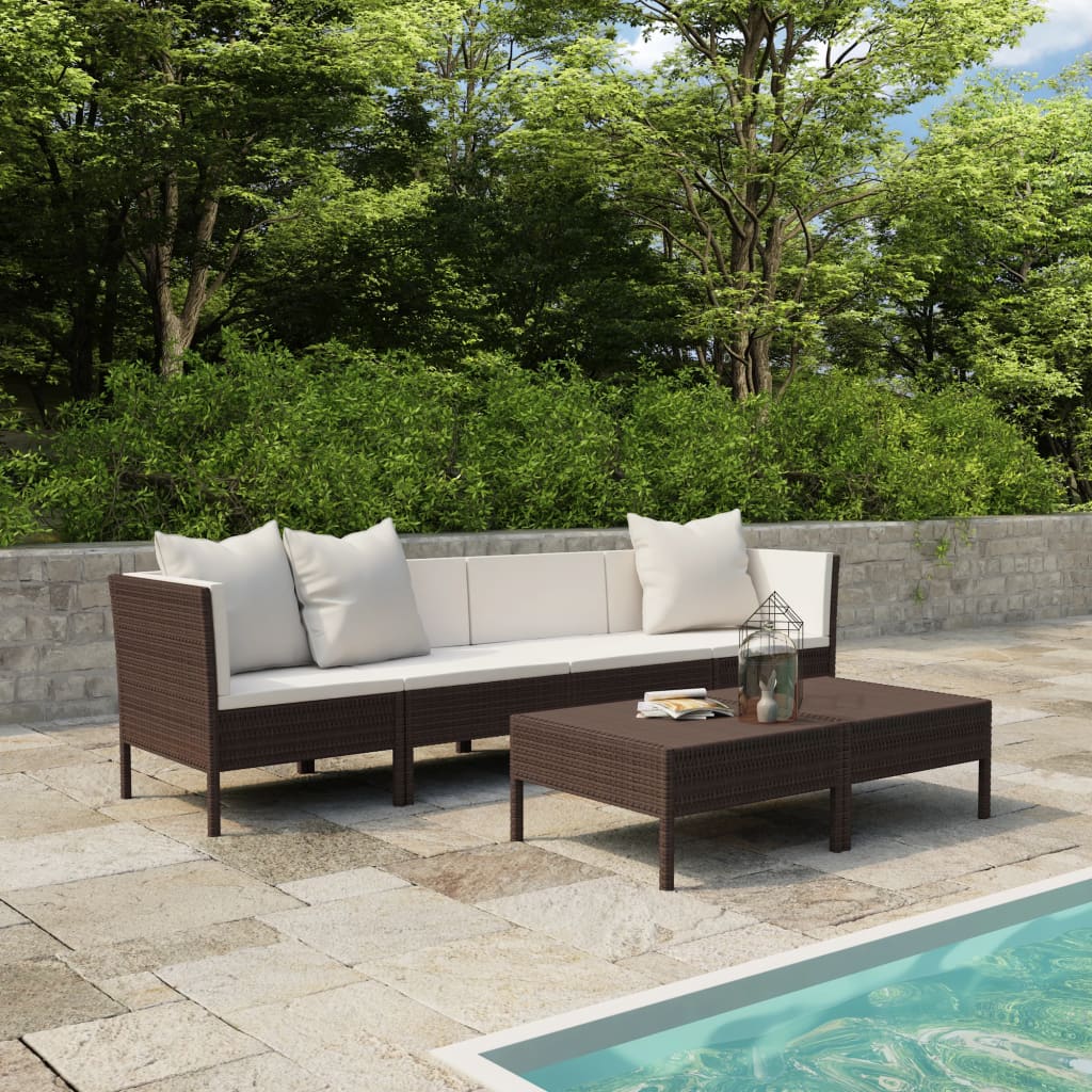 Salon de jardin 6 pcs avec coussins Résine tressée Marron