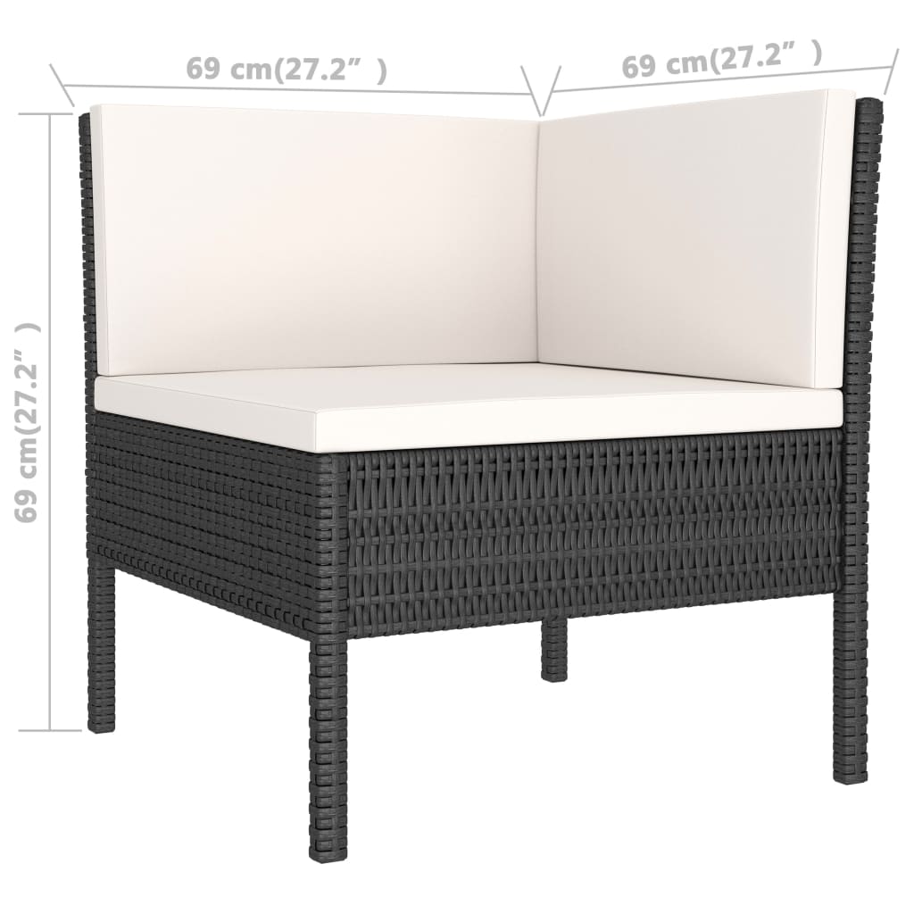 Salon de jardin 6 pcs avec coussins résine tressée noir