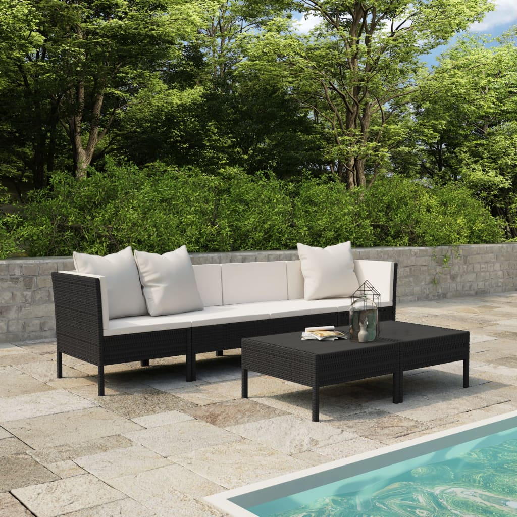 Salon de jardin 6 pcs avec coussins résine tressée noir