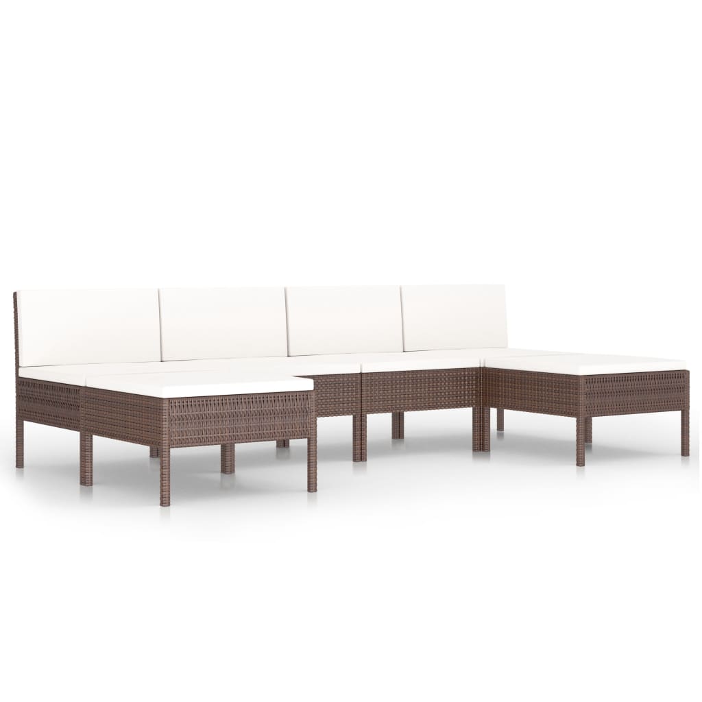 Salon de jardin 6 pcs avec coussins Résine tressée Marron